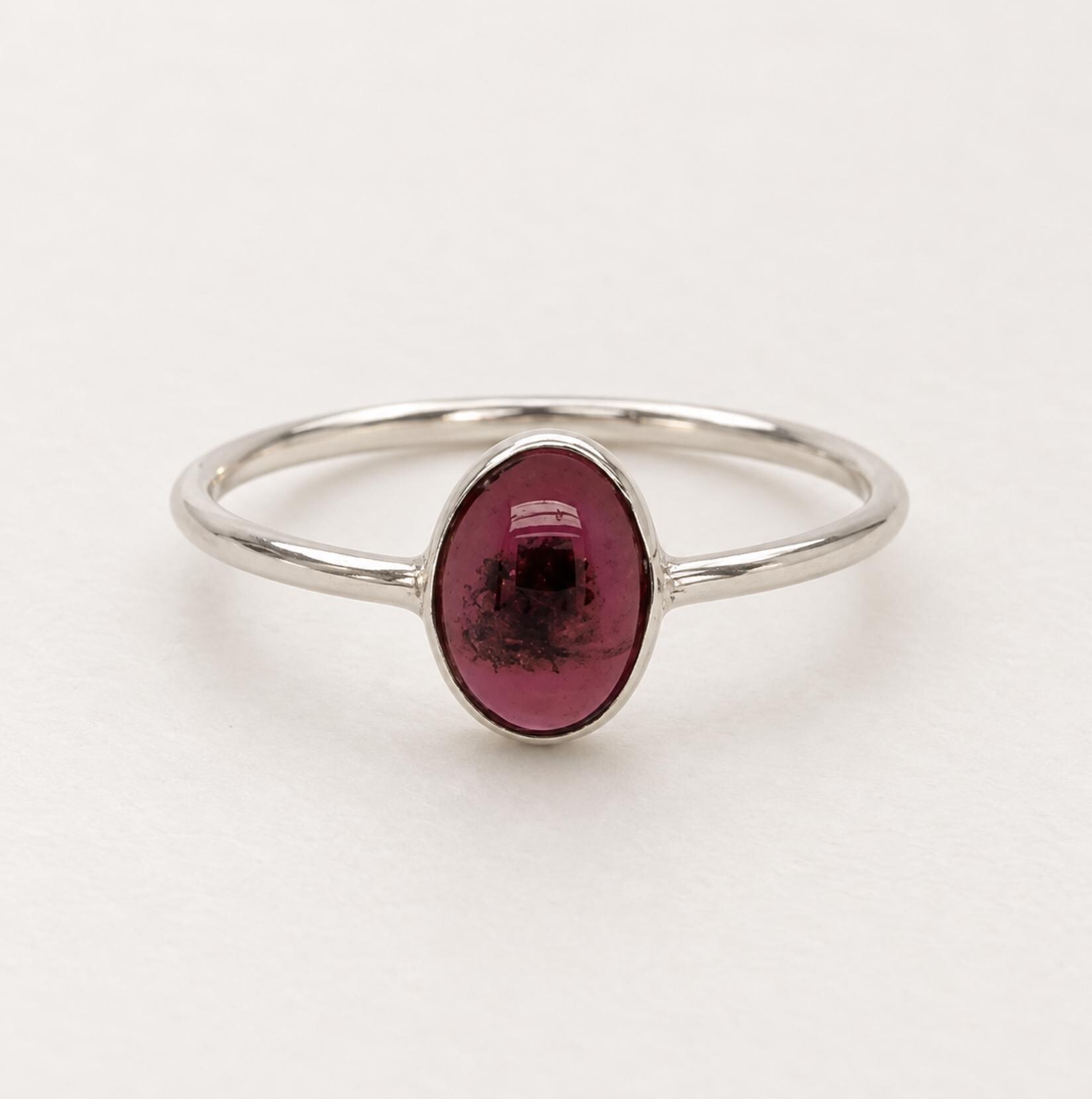 Red Garnet Oval Cabochon Sterling Silver Ring : January Birthstone Jewelry, detail view