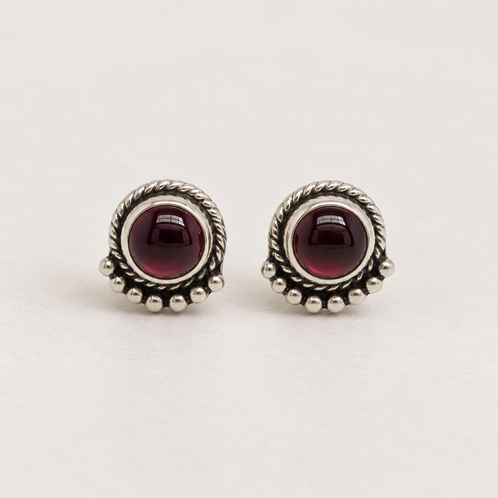 Garnet Stud Earrings Sterling Silver Earrings : January Birthstone, detail view