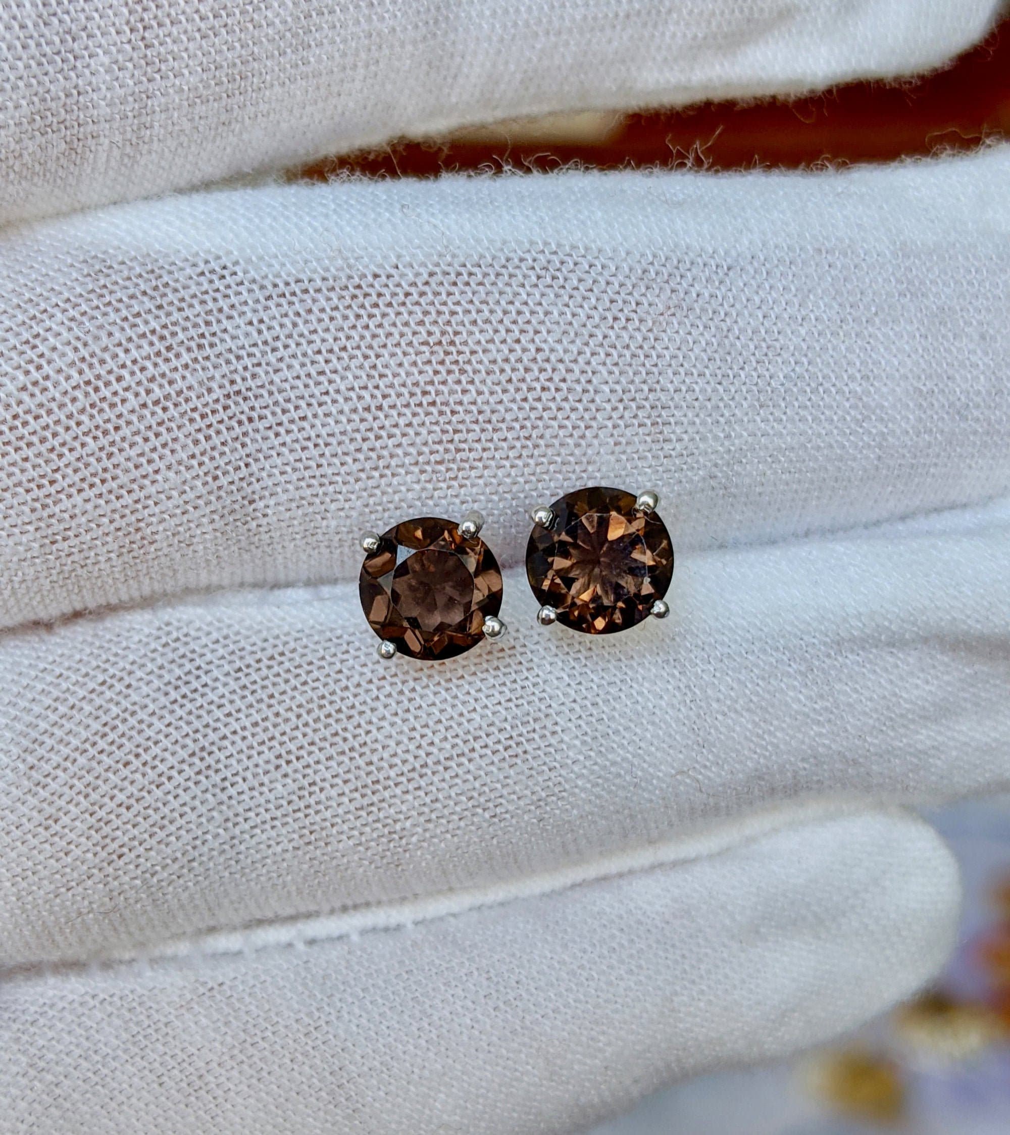 Smoky Quartz Round Stud Earrings 6mm : Scorpio Birthstone Jewelry