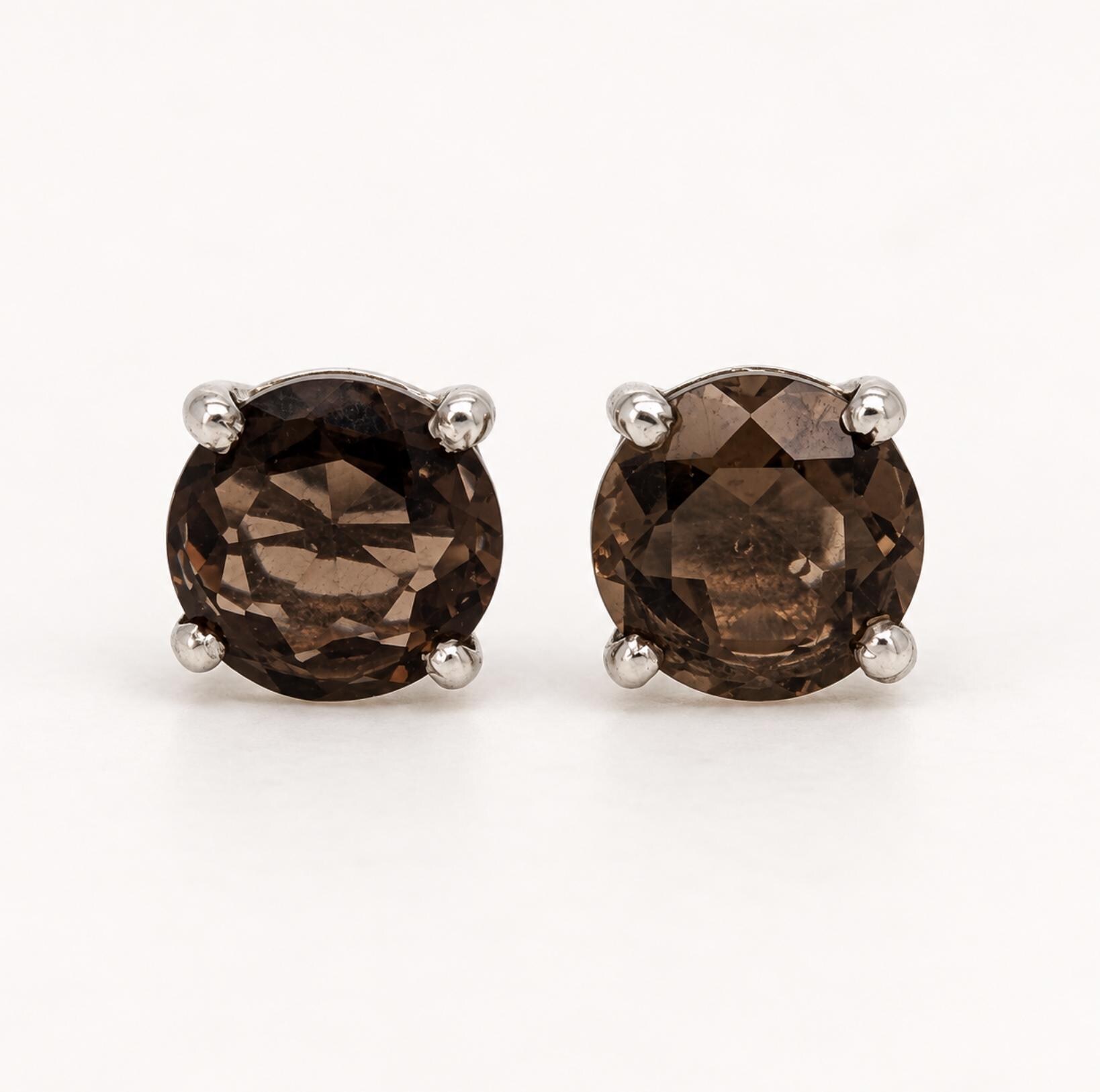 Smoky Quartz Round Stud Earrings 6mm : Scorpio Birthstone Jewelry, detail view