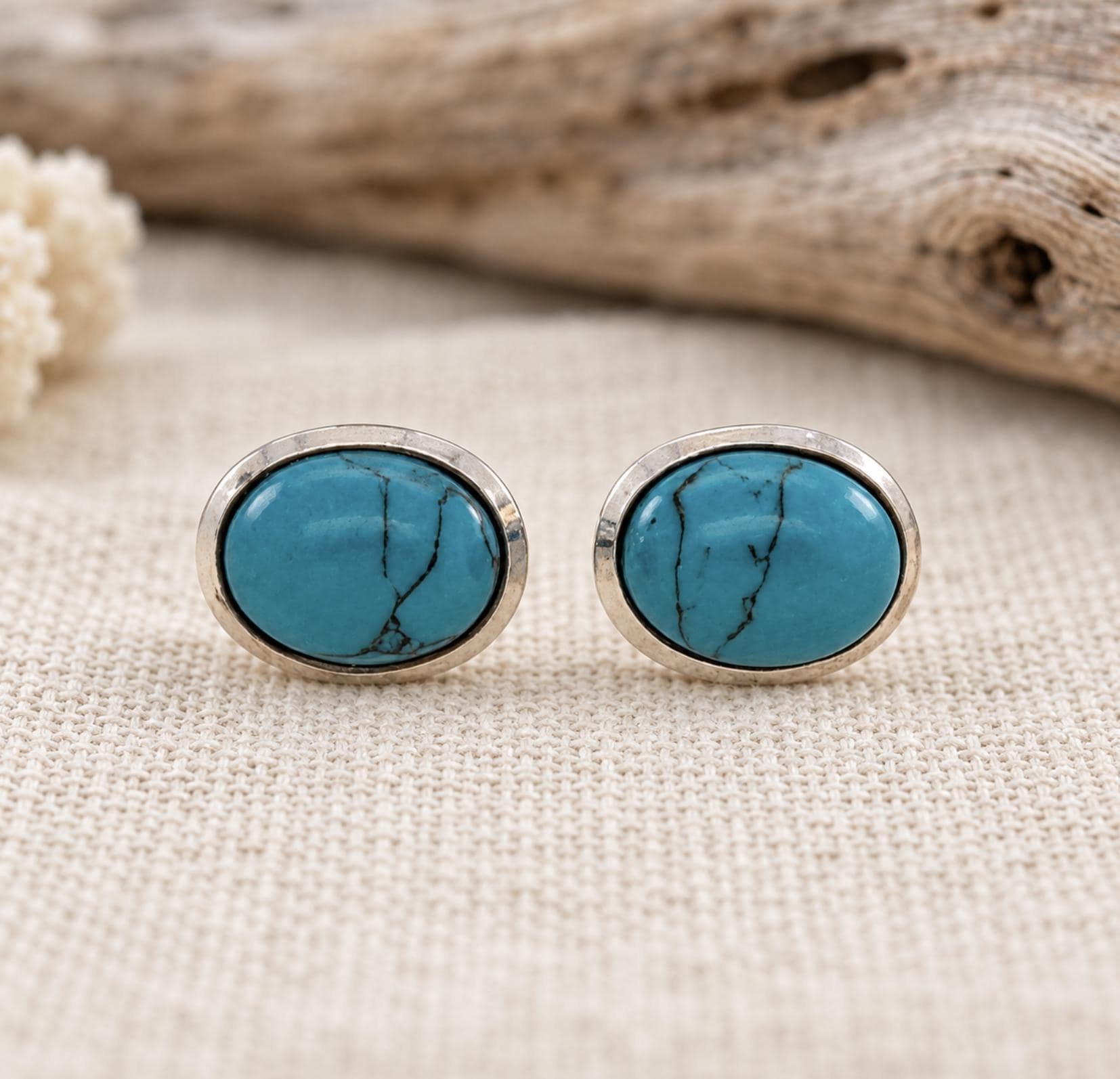 Turquoise Oval Stud Earrings Sterling Silver : December Birthstone Jewelry