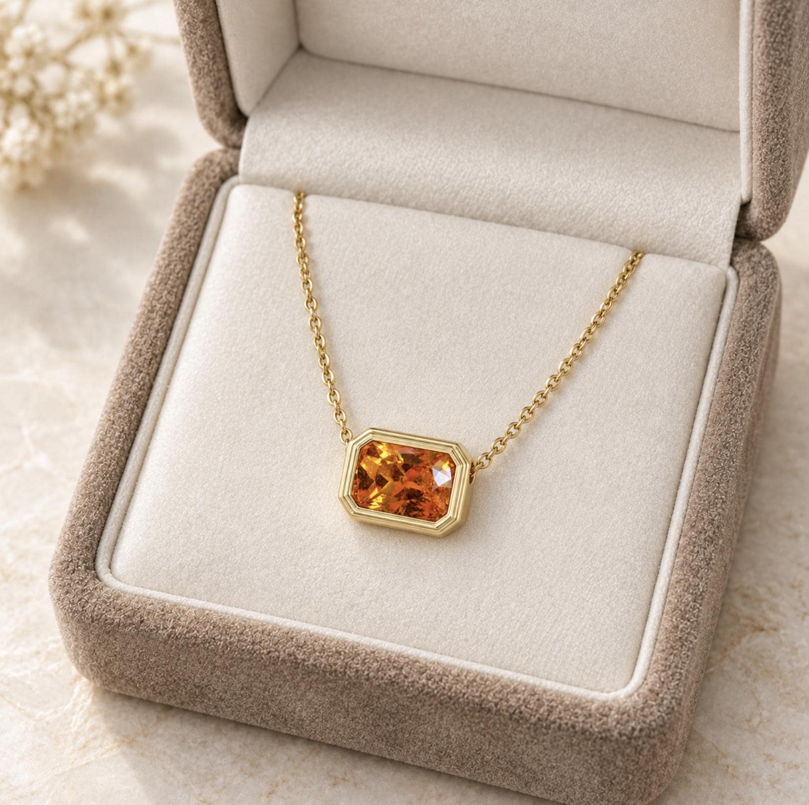 Spessartite Garnet Bezel Set Slide Pendant Solid 14k Gold : January Birthstone Necklace for Women