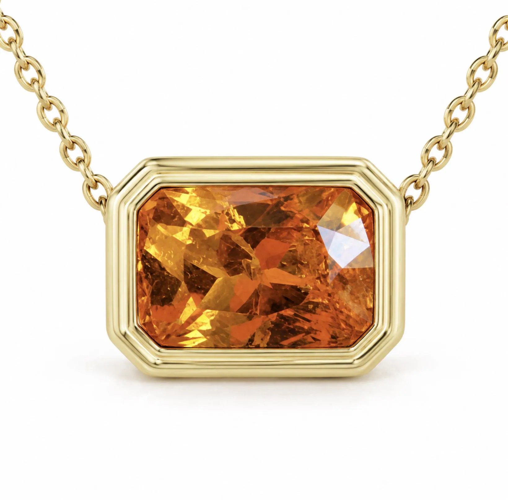 Spessartite Garnet Bezel Set Slide Pendant Solid 14k Gold : January Birthstone Necklace for Women, detail view