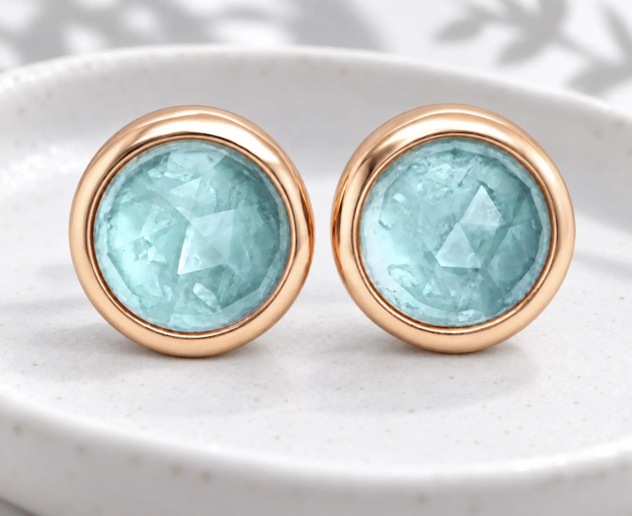 Rosecut Indocolite Tourmaline Stud Earrings Solid 14kt Gold 5mm : October Birthstone Jewelry