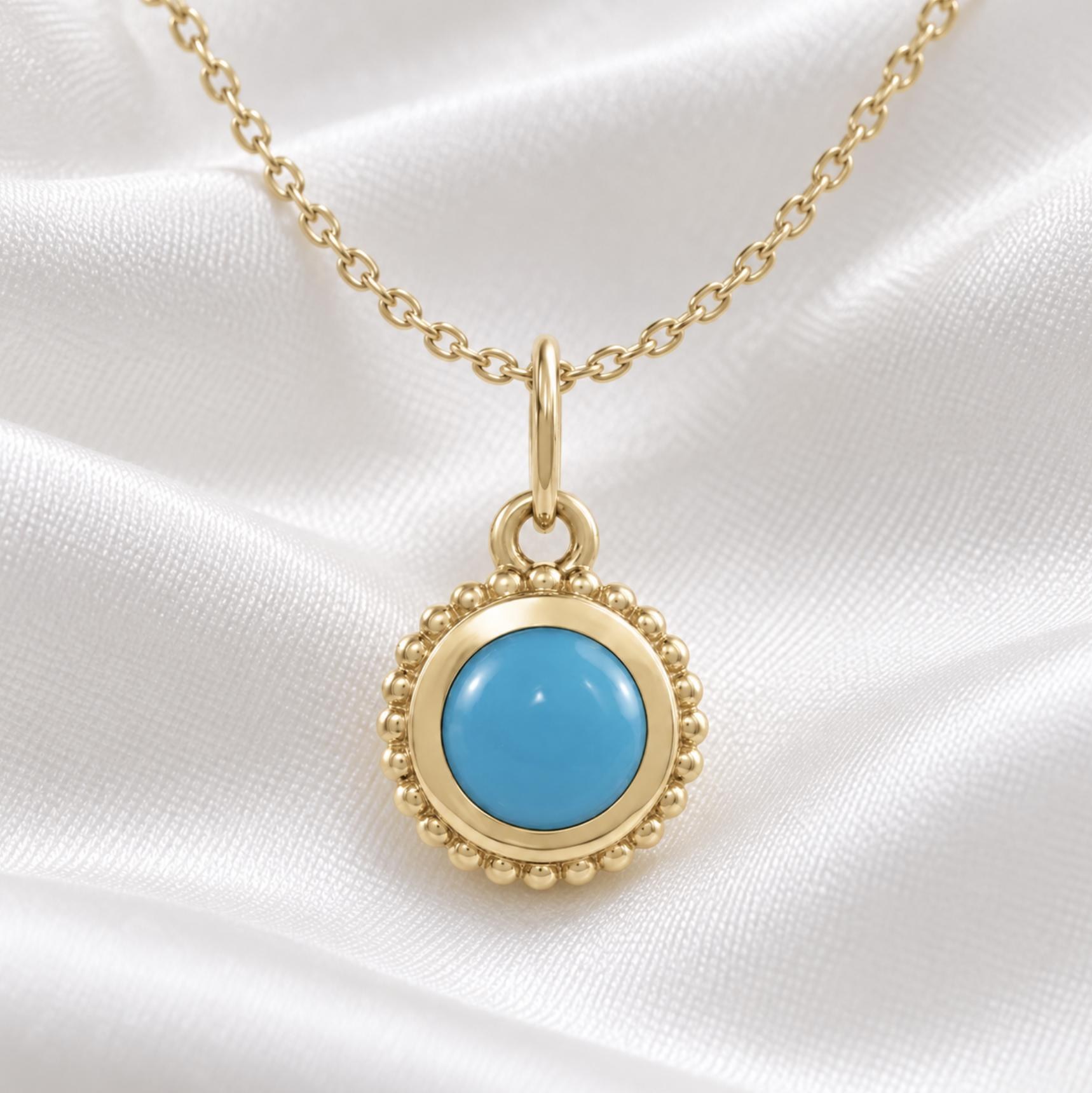 Turquoise Beaded Pendant Charm Solid 14k Gold : December Birthstone Jewelry