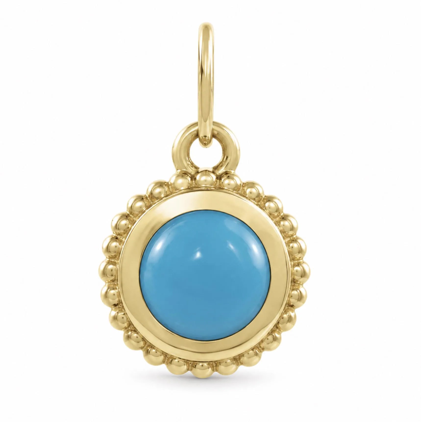 Turquoise Beaded Pendant Charm Solid 14k Gold : December Birthstone Jewelry, detail view