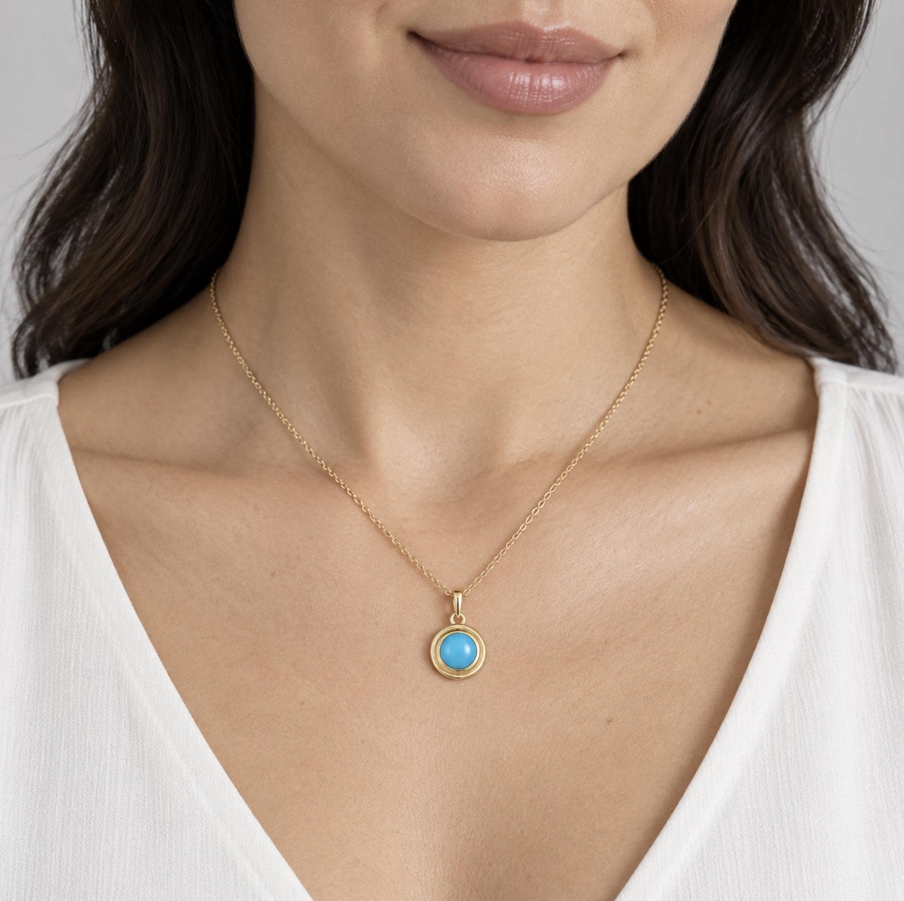 Turquoise Pendant Solid 14k Gold : December Birthstone Jewelry, worn view
