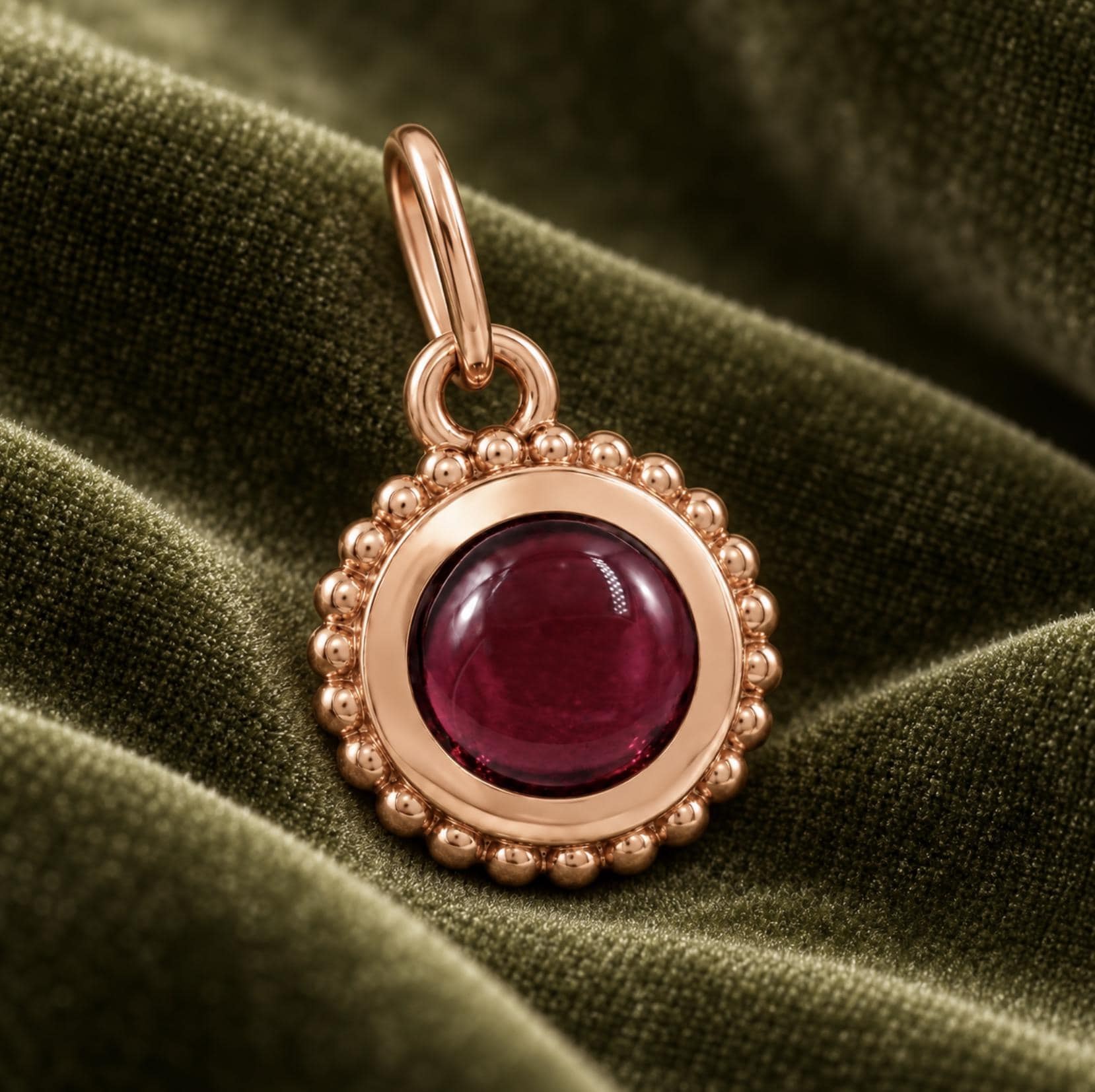 Rhodolite Garnet Beaded Pendant Charm Solid 14k Gold : January Birthstone Jewelry