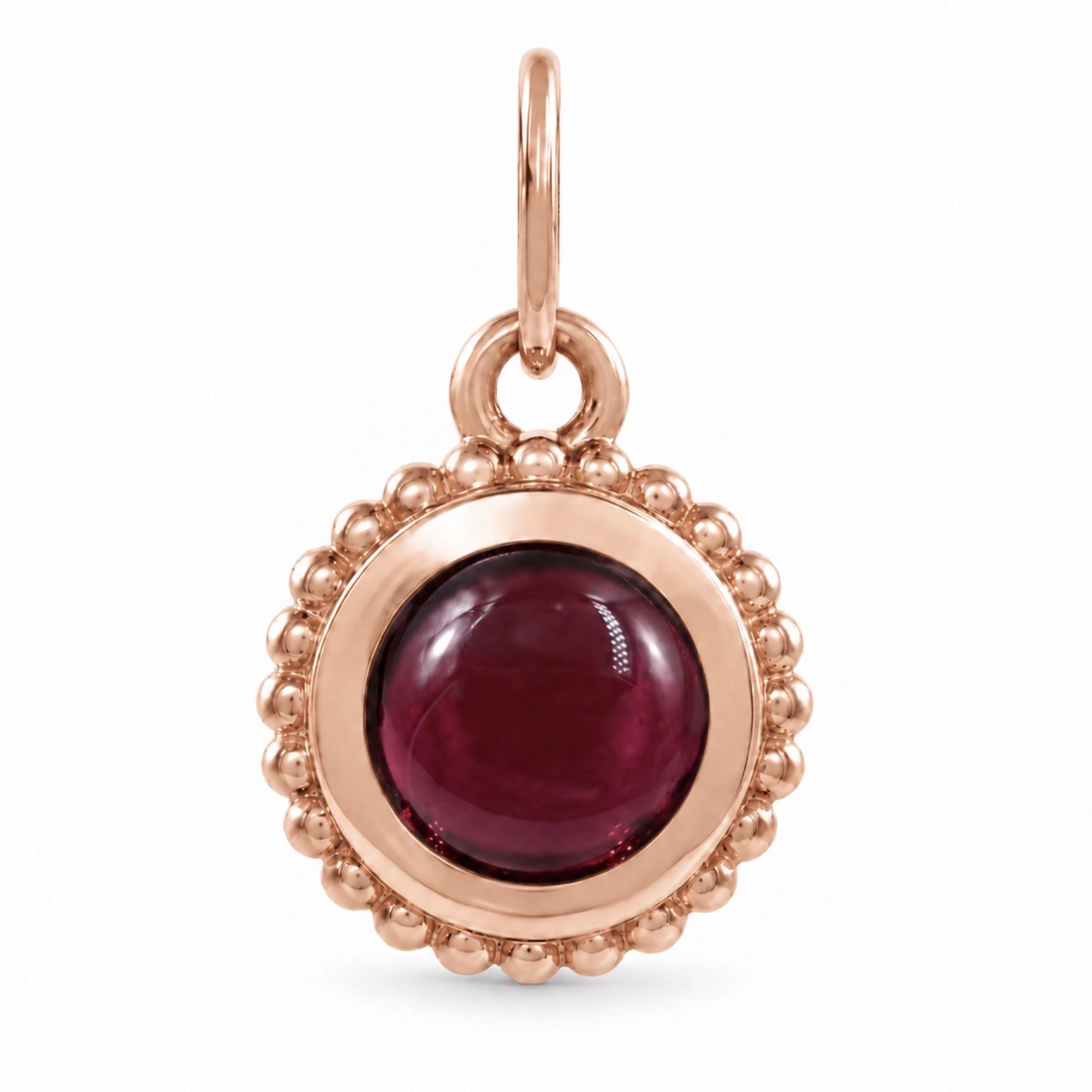 Rhodolite Garnet Beaded Pendant Charm Solid 14k Gold : January Birthstone Jewelry, detail view