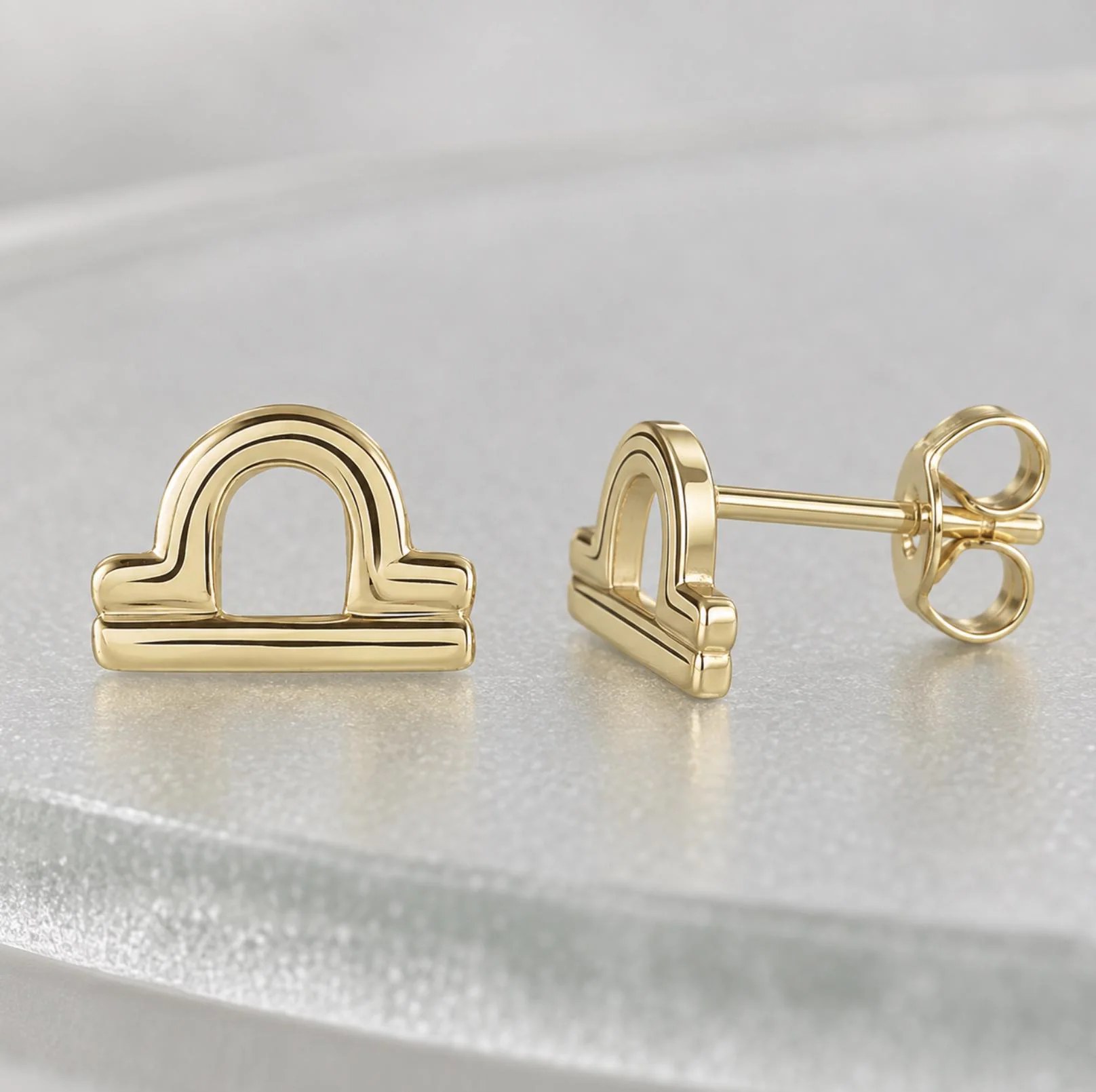 Libra Stud Earrings Solid 14k Gold : Constellation Jewelry, detail view