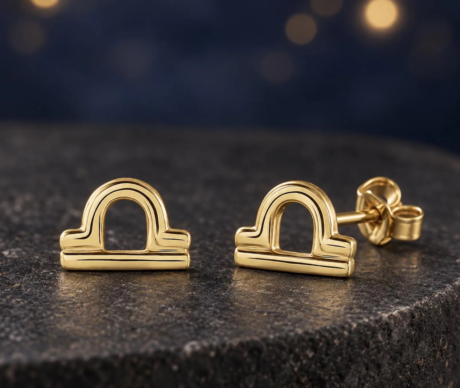 Libra Stud Earrings Solid 14k Gold : Constellation Jewelry