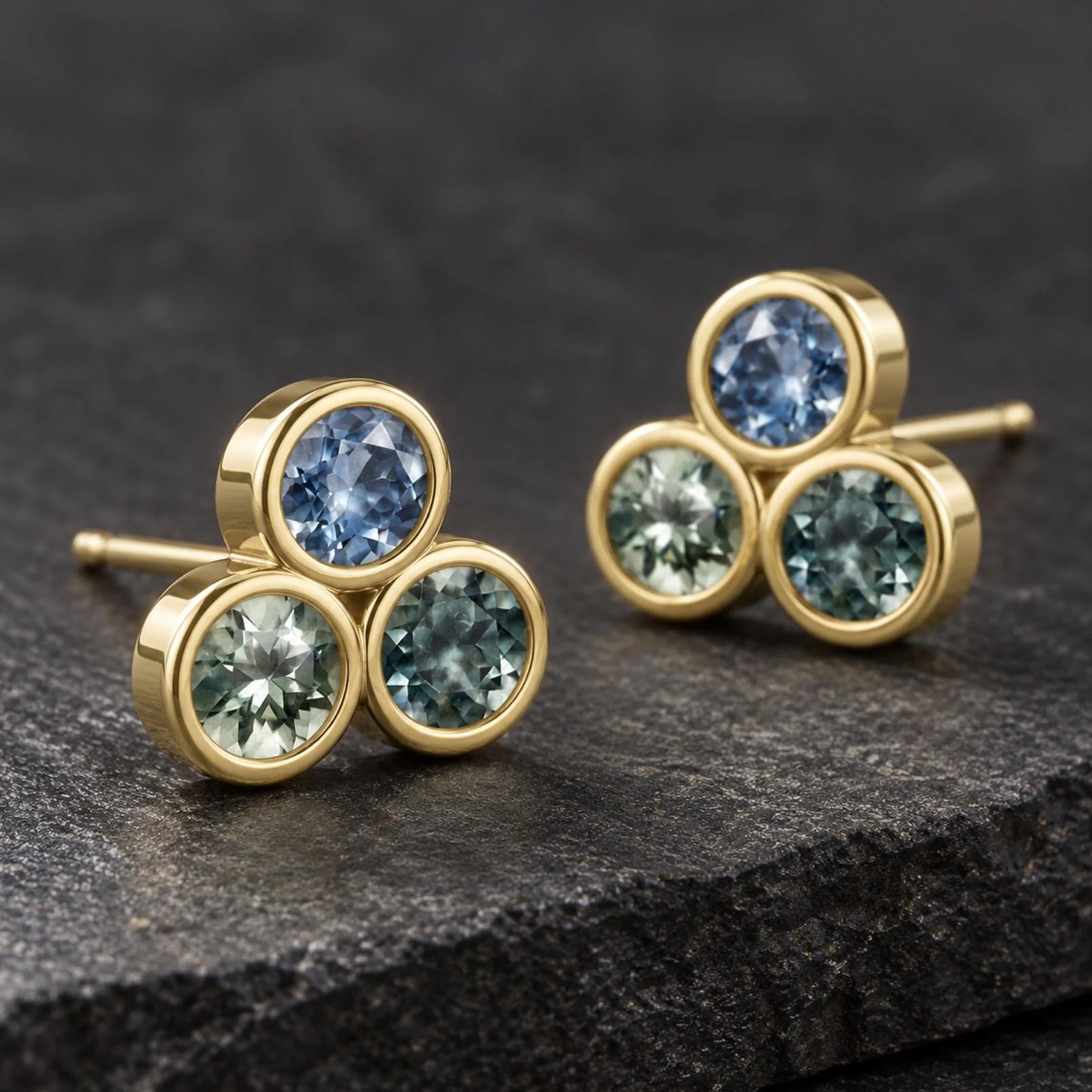 Montana Sapphire Bezel Stud Earrings Solid 14kt Gold : September Birthstone Jewelry