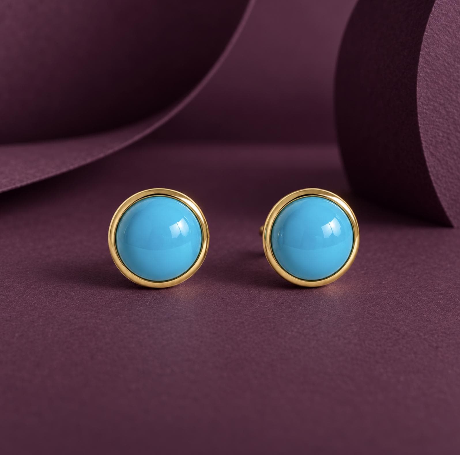 Sleeping Beauty Turquoise 14k Gold Round Stud Earrings : 6th or 11th Anniversary Gift