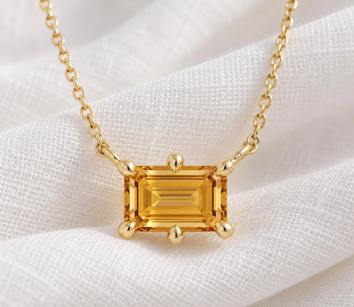 14k Gold AAA Citrine 6 Prong Claw Necklace, November Birthstone