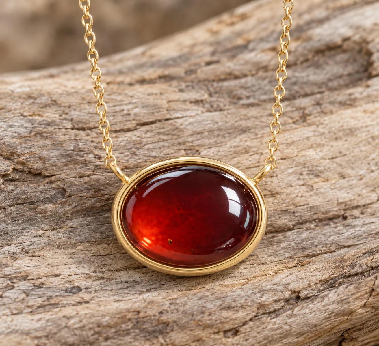 Garnet Mozambique 4CT Oval Cabochon Solitaire Necklace 14k Gold : January Birthstone, detail view
