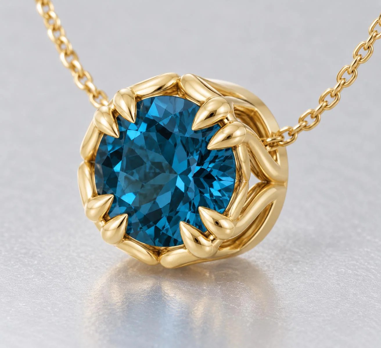 14k Gold London Blue Topaz Solitaire Necklace, December Birthstone