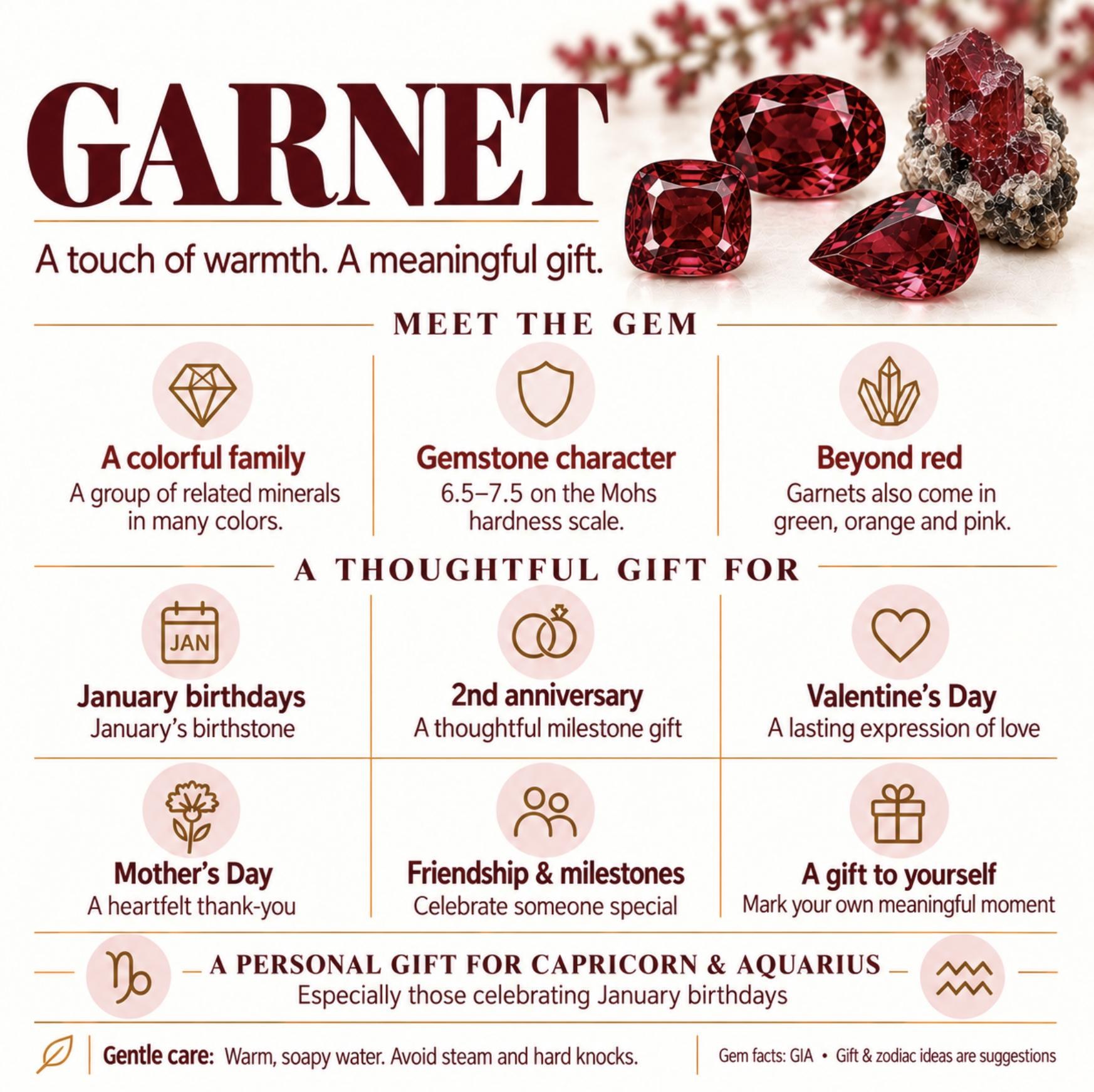 14k Gold Garnet Necklace : January Birthstone, detail view