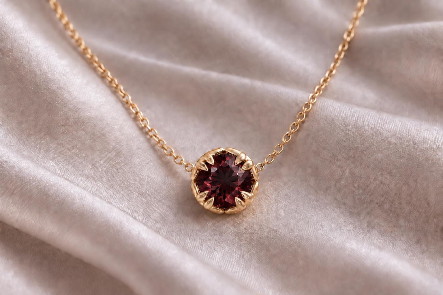 14k Gold Garnet Necklace : January Birthstone
