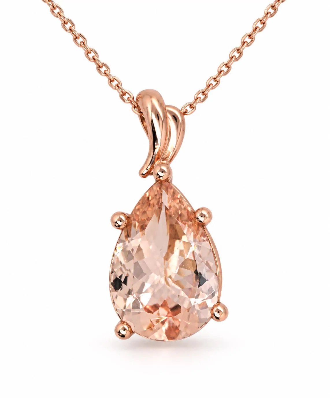 Morganite 3CT Teardrop 14k Rose Gold Pendant Necklace, detail view