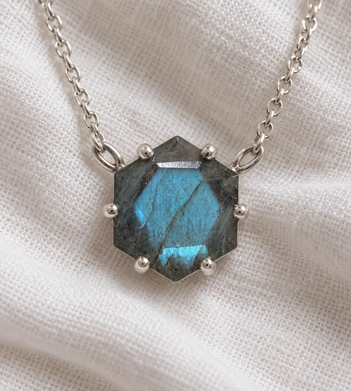 Labradorite Hexagonal Necklace Sterling Silver, Natural Crystal
