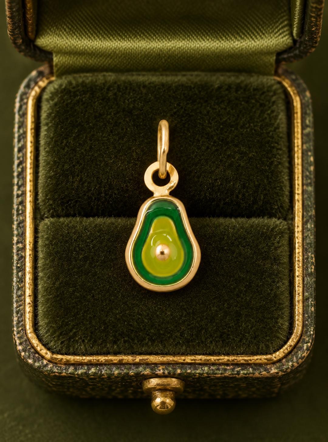 14k Gold Avocado Charm for Bracelet or Necklace, detail view