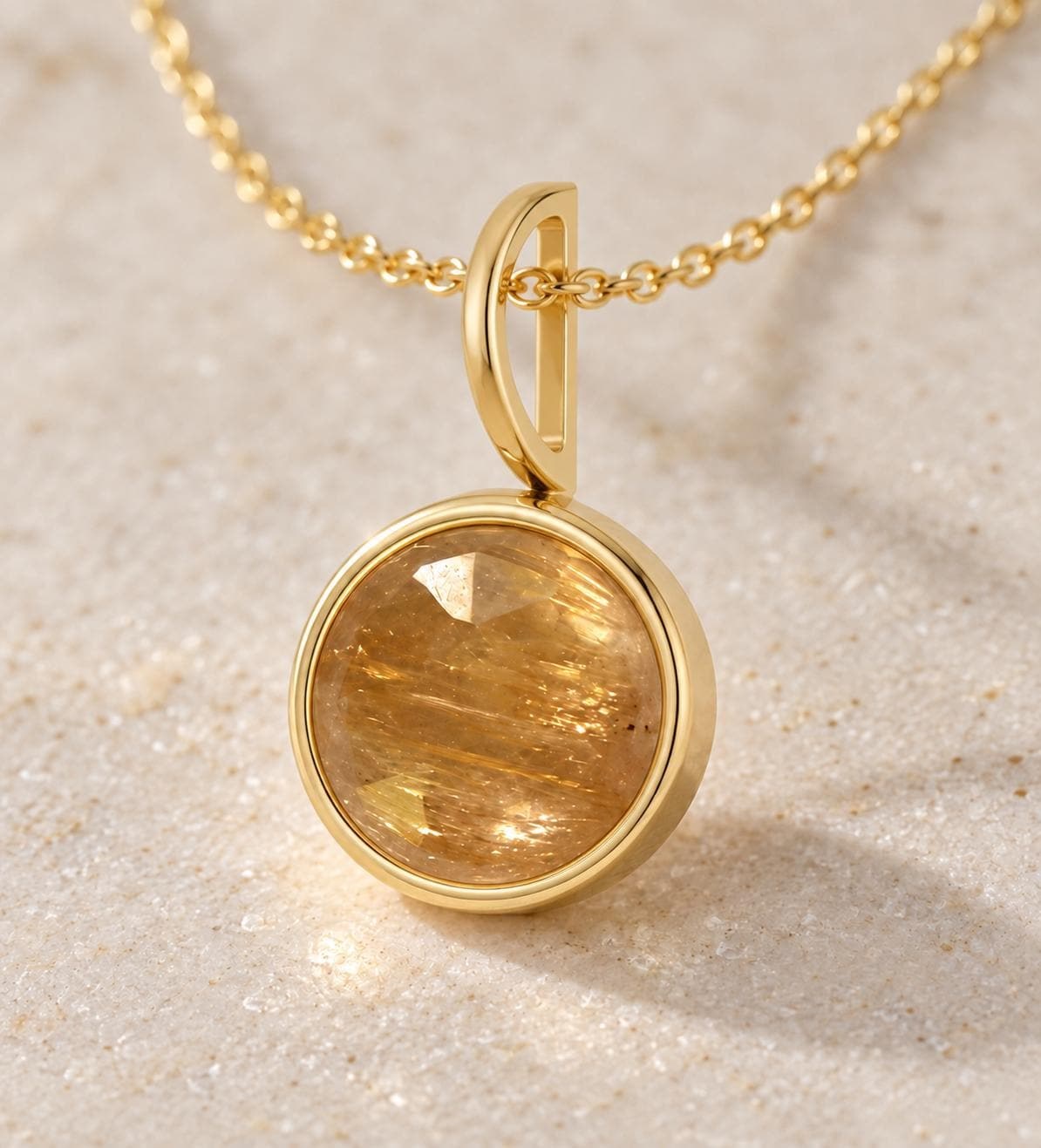 Imperial Topaz Rosecut Round Bezel Pendant Necklace 14k Gold : November Birthstone Jewelry, detail view