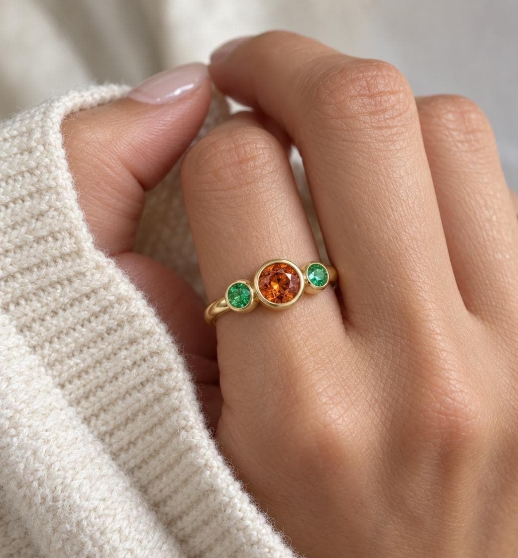 Spessartite Garnet & Tsavorite Garnet Ring 14kt Gold, January Birthstone