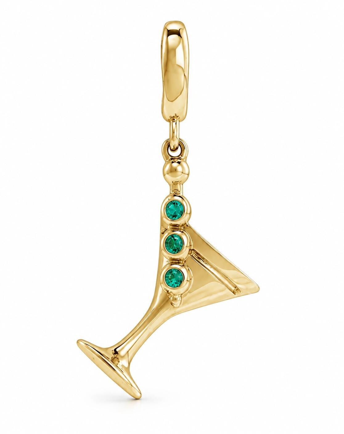 Martini Glass Charm with Lab Grown Emeralds in 14k Gold Vermeil, detail view