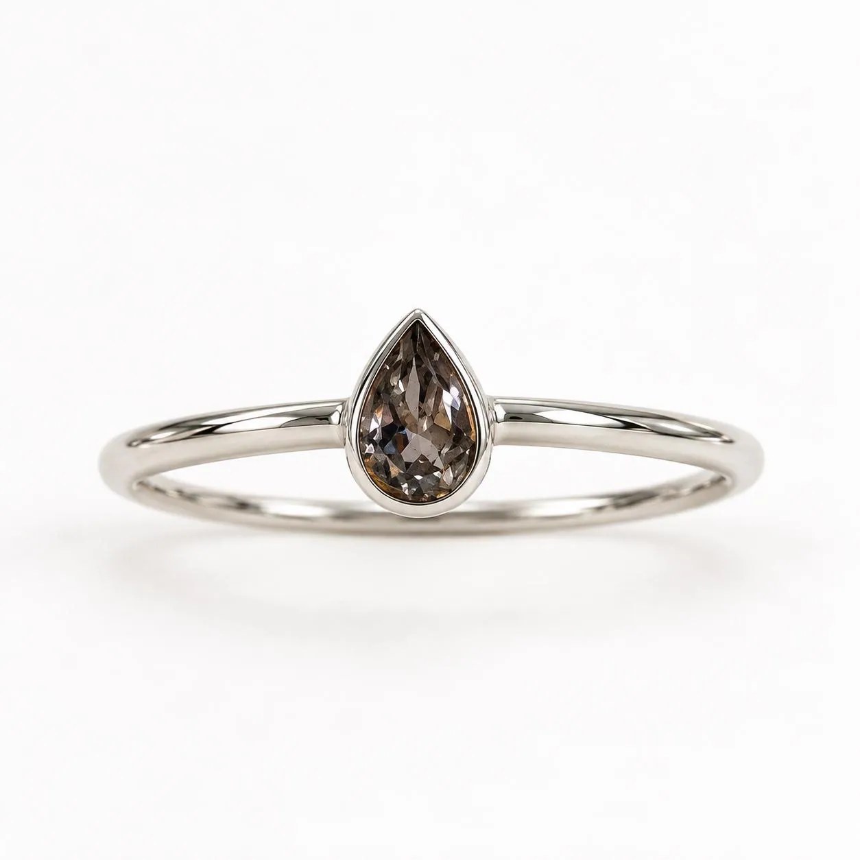 Teardrop Grey Tourmaline Sterling Silver Ring Size 8, October Birthstone
