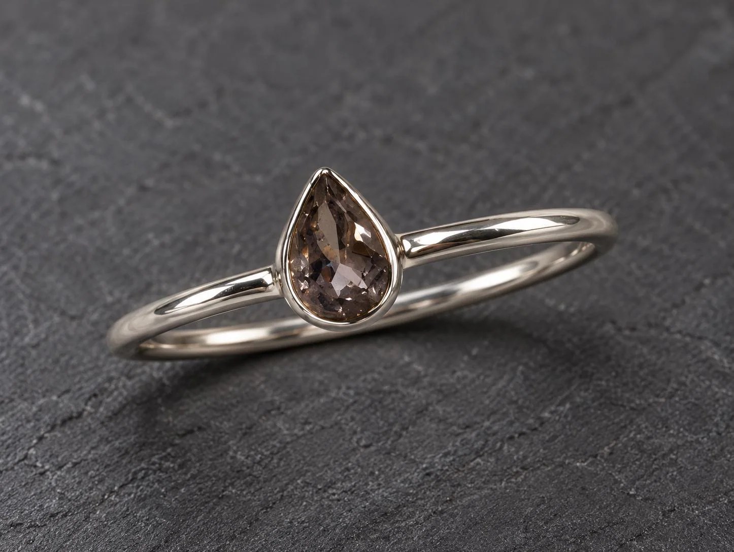 Teardrop Grey Tourmaline Sterling Silver Ring Size 8, October Birthstone, detail view