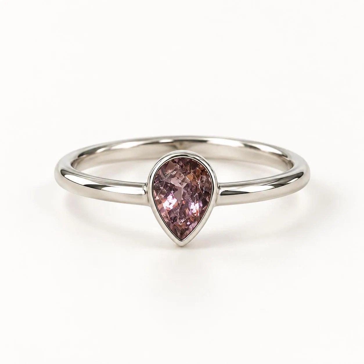 Teardrop Pink Tourmaline Sterling Silver Ring Size 6, October Birthstone, detail view