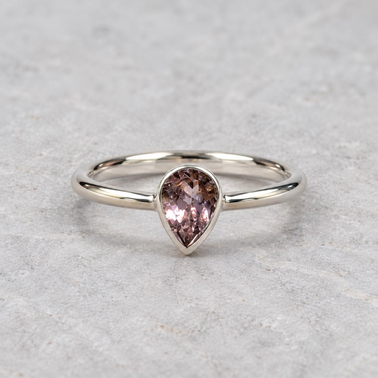 Teardrop Pink Tourmaline Sterling Silver Ring Size 6, October Birthstone