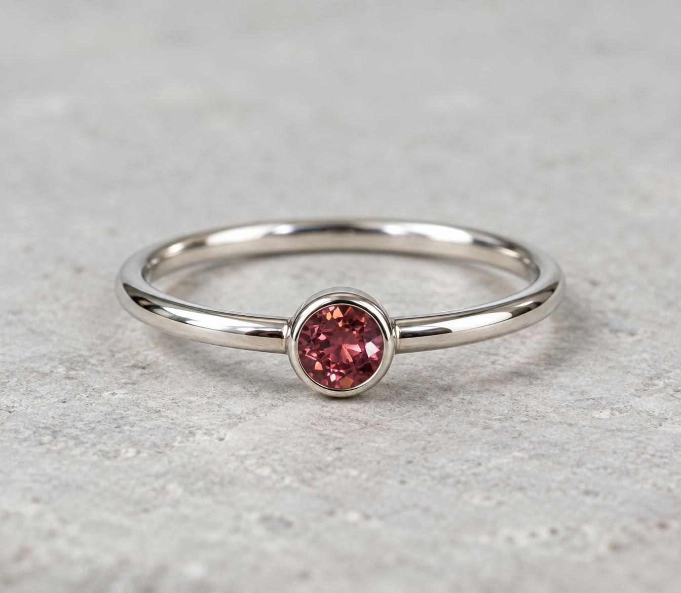 Round Pink Tourmaline Sterling Silver Ring Size 8, October Birthstone