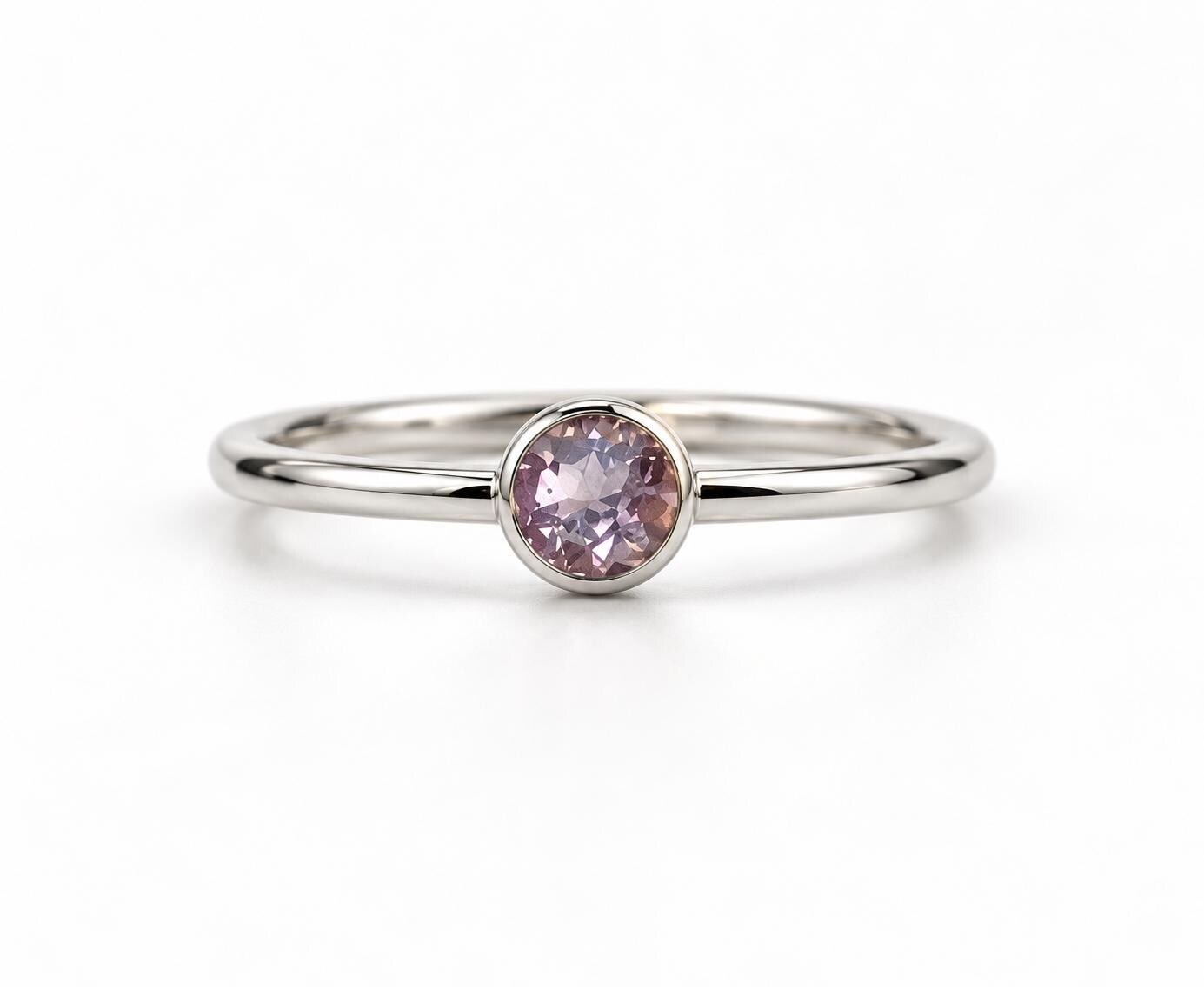 Round Pale Pink Tourmaline Sterling Silver Ring Size 4, October Birthstone, detail view
