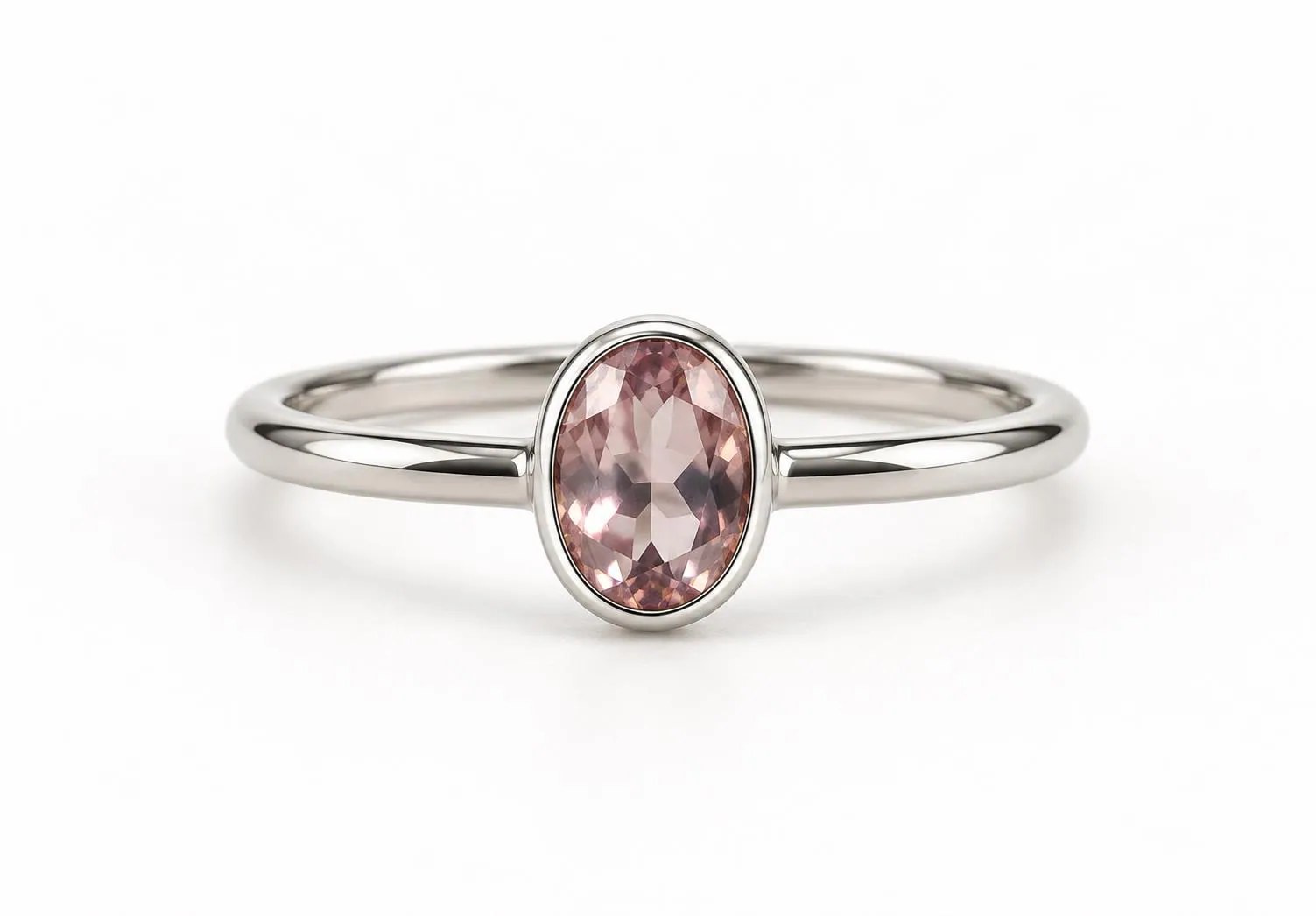 Oval Pale Pink Tourmaline Sterling Silver Ring Size 6, October Birthstone, detail view