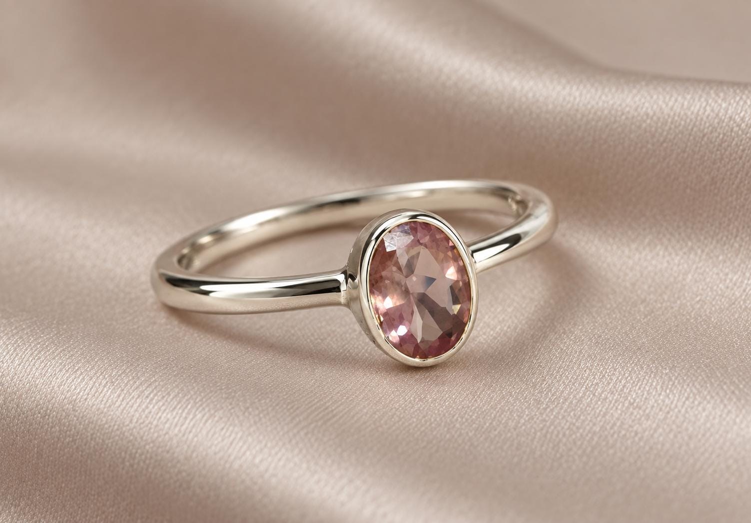 Oval Pale Pink Tourmaline Sterling Silver Ring Size 6, October Birthstone