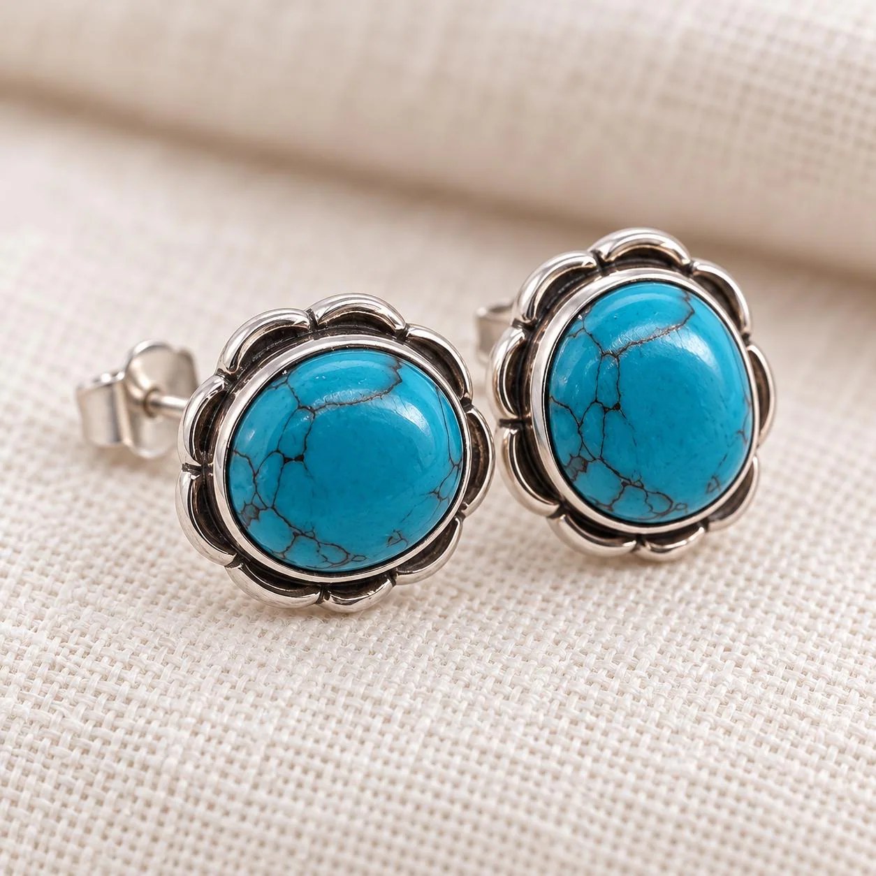 Turquoise Oval Stud Earrings Sterling Silver, December Birthstone