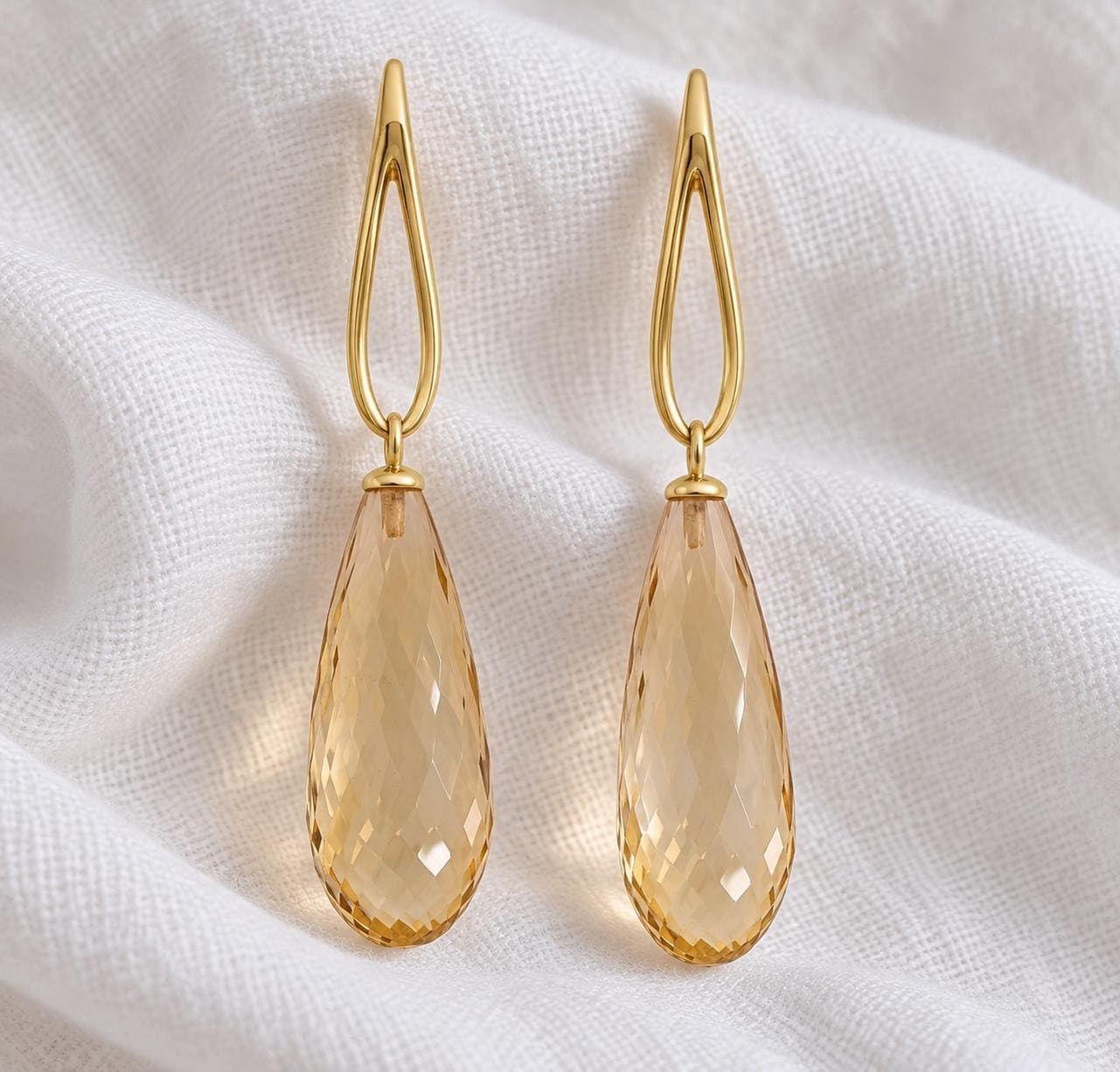 Citrine Drop Statement Earrings Solid 14k Gold, November Birthstone