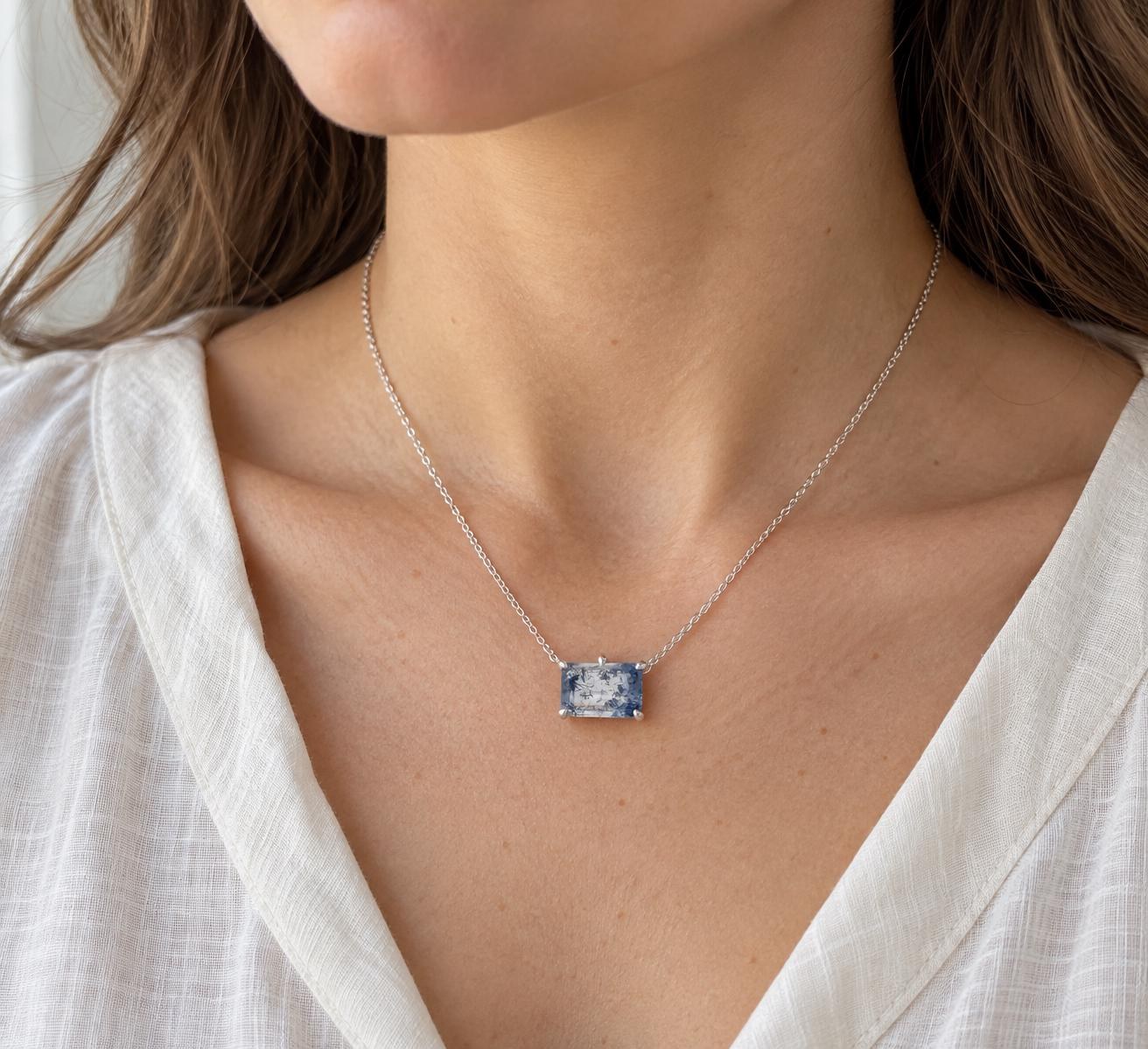 Dumortierite Quartz Sterling Silver Necklace, worn view