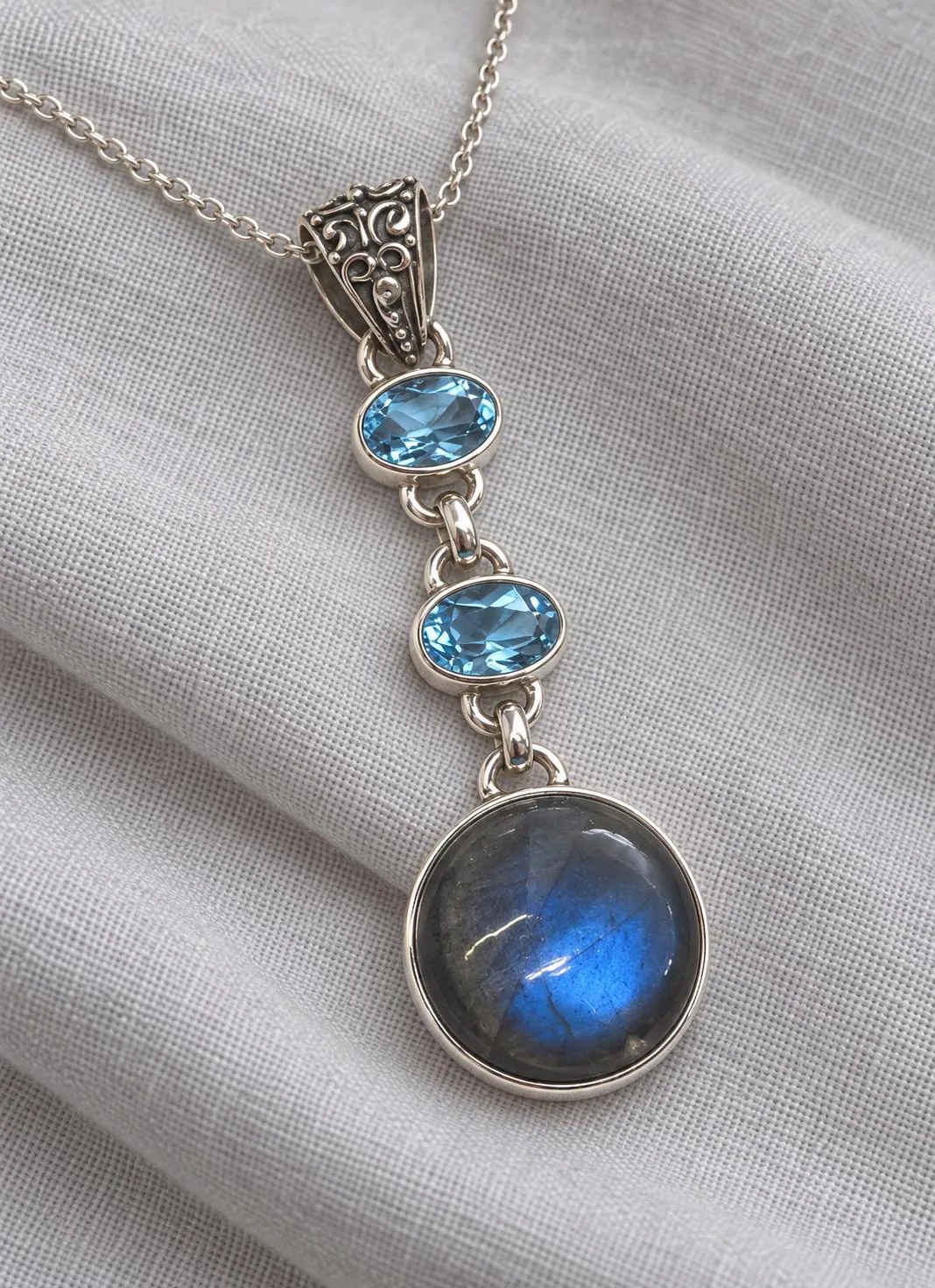 Labradorite & Blue Topaz Necklace Sterling Silver