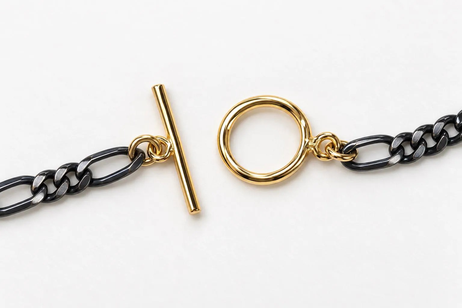 Oxidized Sterling Silver Figaro Chain with 14k Gold Filled Clasp, 18 inches, detail view