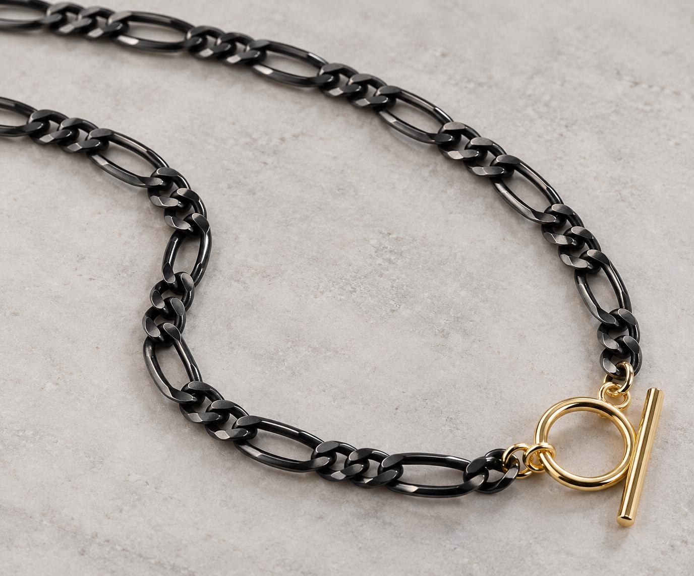Oxidized Sterling Silver Figaro Chain with 14k Gold Filled Clasp, 18 inches