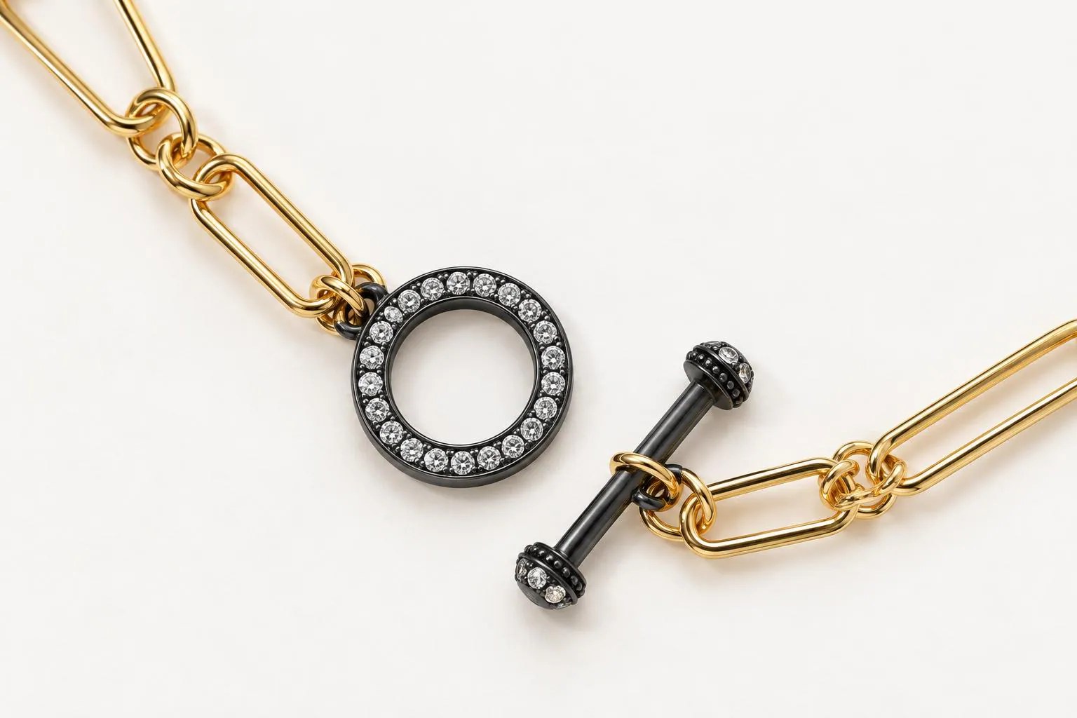14k Gold Filled Paperclip Chain with Oxidized Silver Clasp, 18 inches, detail view