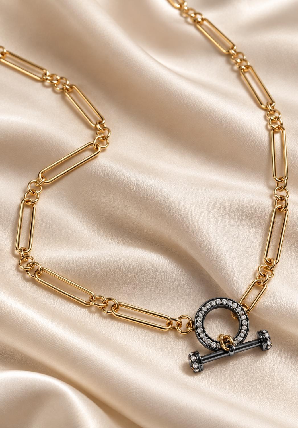 14k Gold Filled Paperclip Chain with Oxidized Silver Clasp, 18 inches