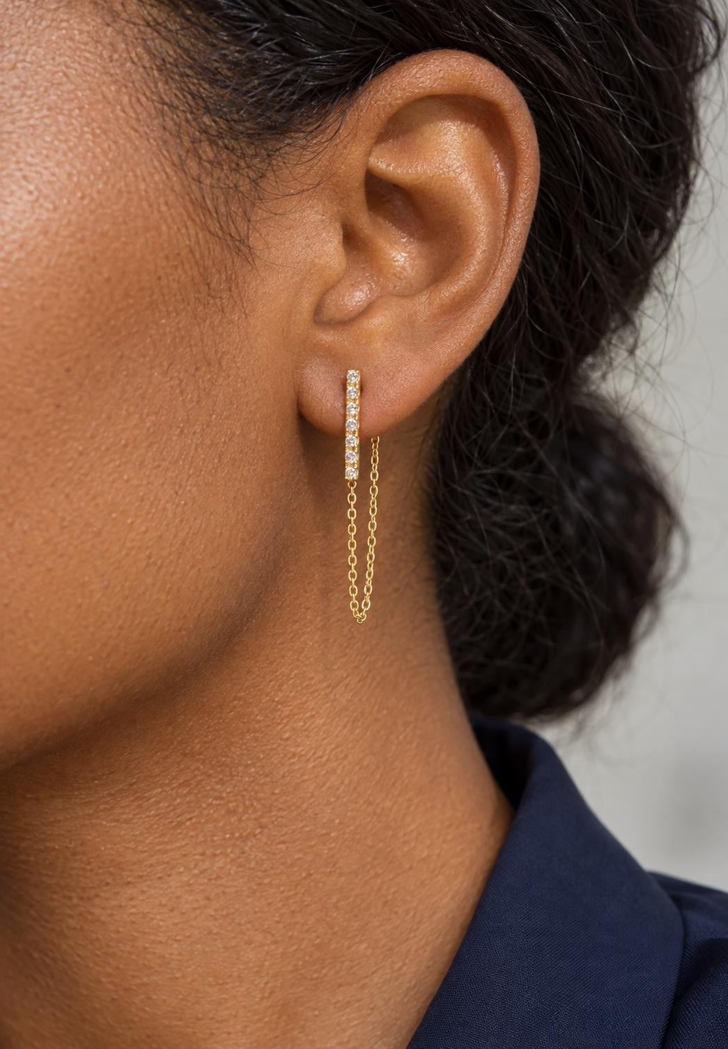 Mistmatched Ruby & CZ Gold Vermeil Chain Hoop Earrings, worn view