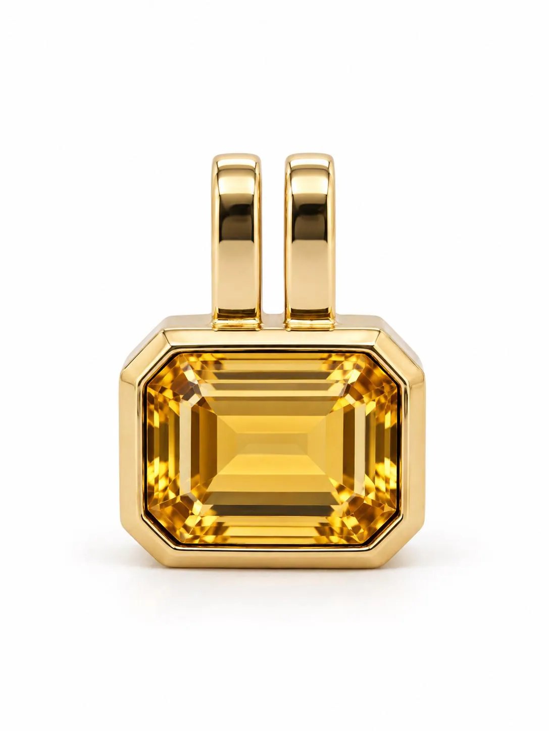 Citrine Emerald Cut Statement Pendant Solid 14k Gold : November Birthstone, detail view