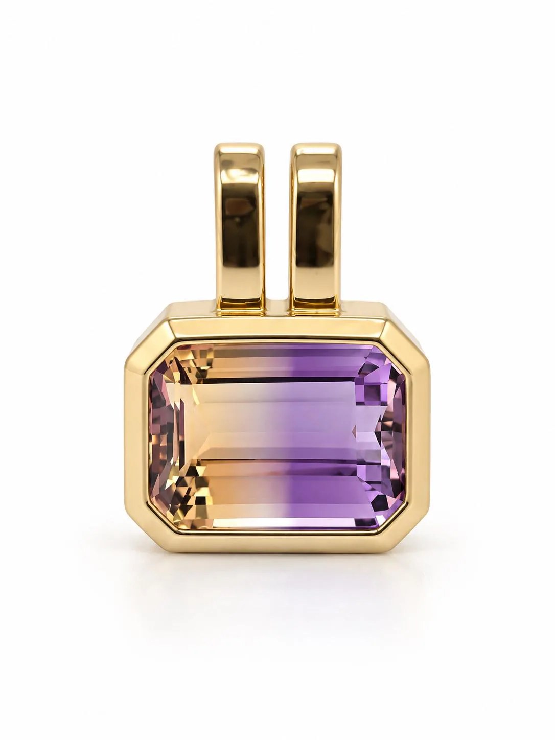 Ametrine Emerald Cut Statement Pendant Solid 14k Gold : Purple Yellow Gemstone, detail view