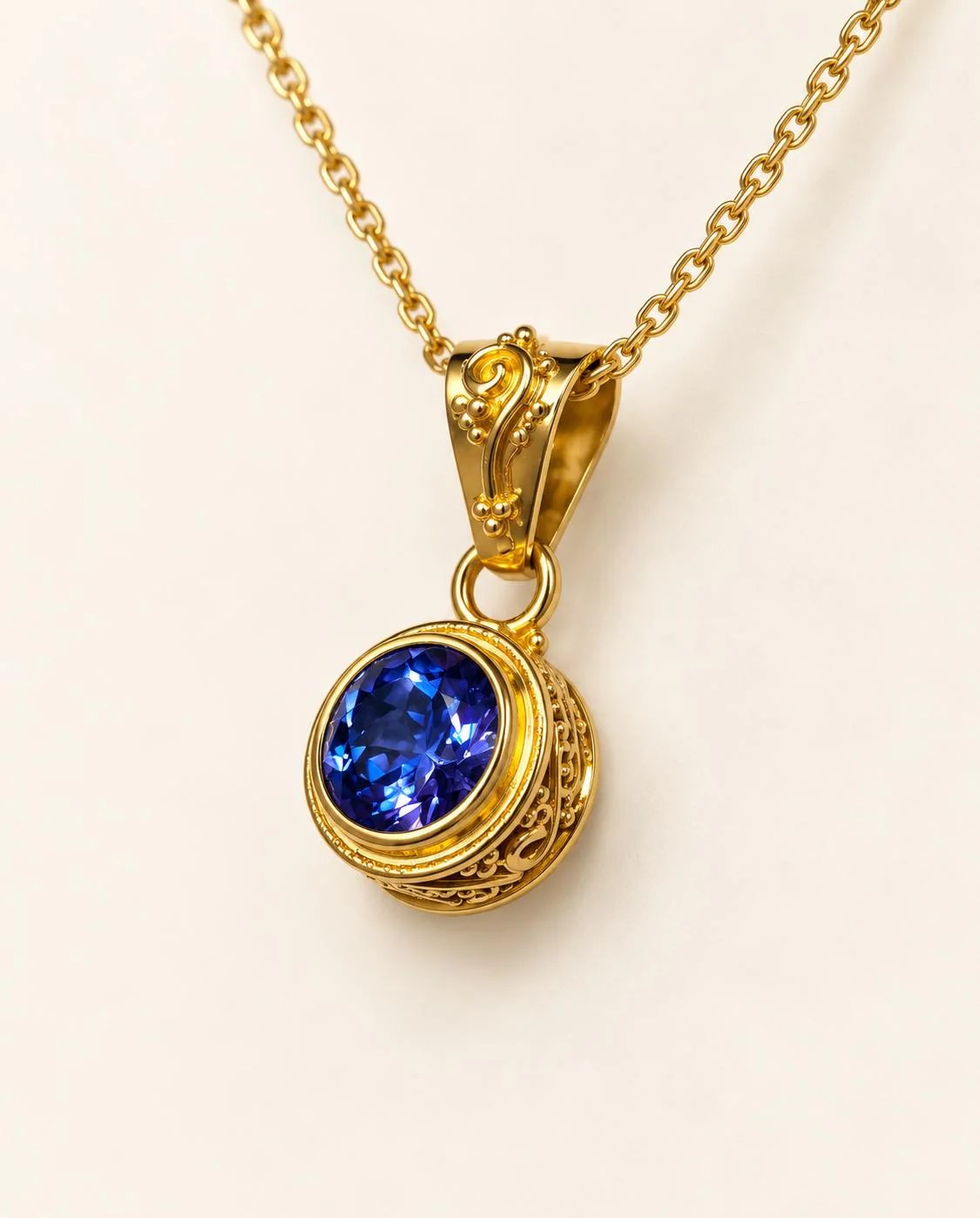 Tanzanite Necklace 18k Gold : December Birthstone Pendant, detail view