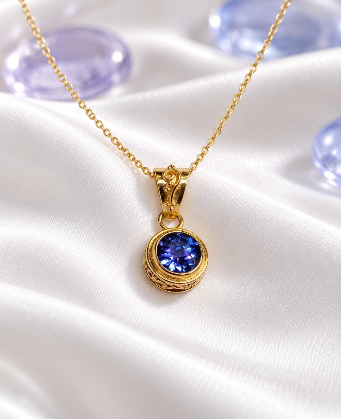 Tanzanite Necklace 18k Gold : December Birthstone Pendant