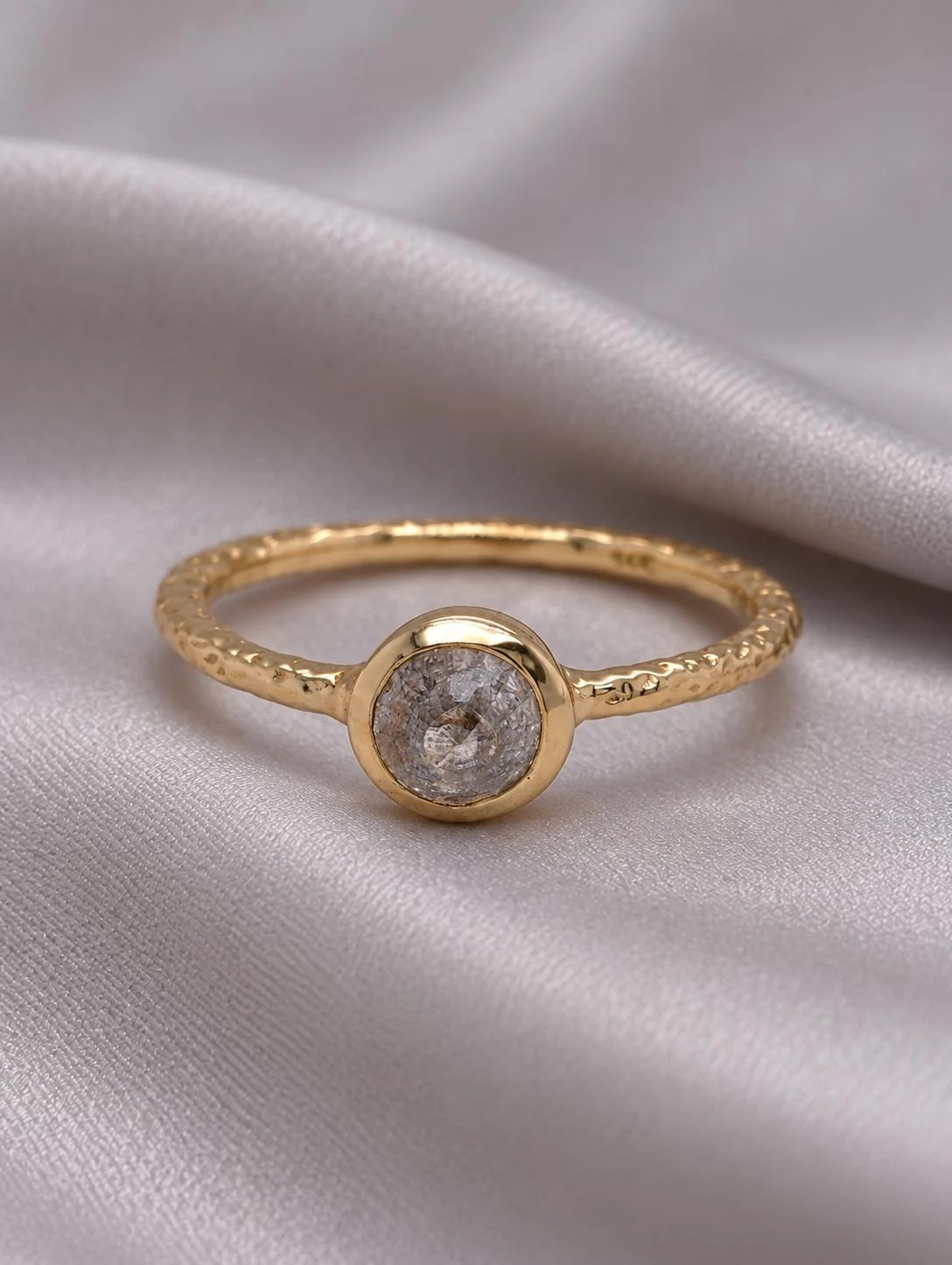Salt Pepper Diamond Bezel Set Engagement Ring 14k Yellow Gold